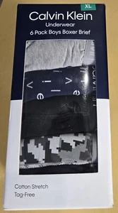 NEW Calvin Klein Boys 6 Pk Cotton Strech Boxer Briefs, XL Waist Size 28-30 Inch - Picture 1 of 5