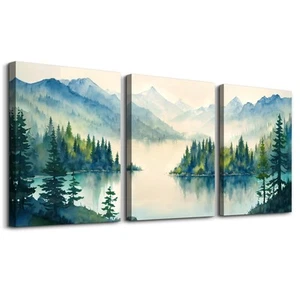 Nature Landscape Wall Art for Living Room, Green Forest Mountain Canvas Print... - Picture 1 of 7