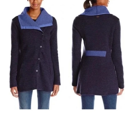 Chaqueta Suéter Cárdigan Prana Milana Mediano Mezcla Lana Púrpura Rayas Cierre a Presión Foto 1 de 4