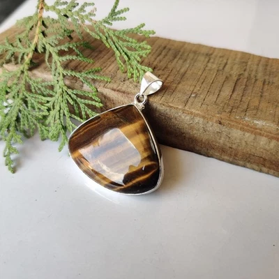 Colgante único de piedras preciosas ojo de tigre colgante hecho a mano de plata de ley 925 PG7461 Foto 1 de 4