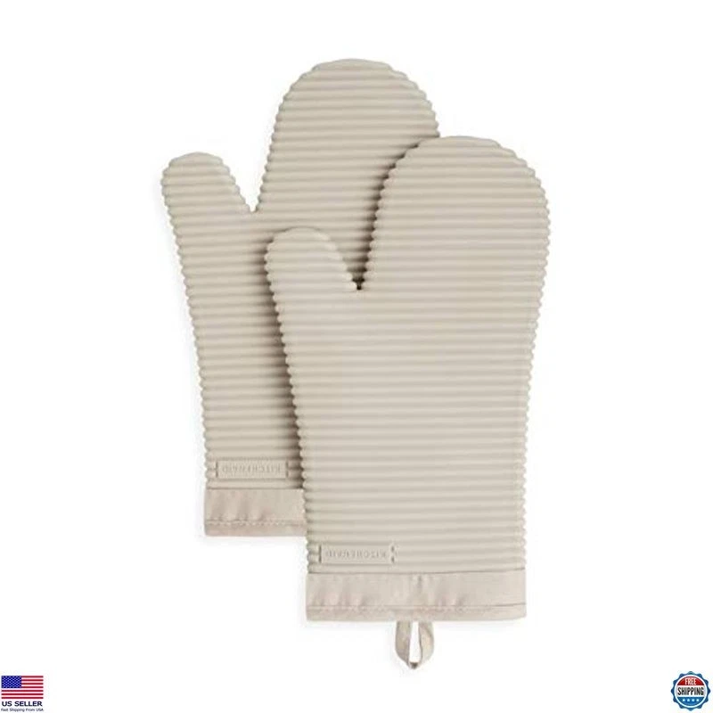 KitchenAid Ribbed Soft Silicone Oven Mitt Set 7"x13" Milkshake 2 Count