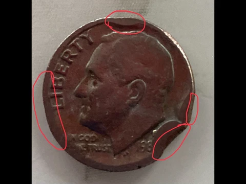Quadruple Clipped Planchet 1980’s Roosevelt Dime Error very rare dime Cover