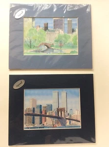 Signierte Feder & Tusche (2) Zeichnungen von Bruce Arron - 1999 NYC Central Park & Brooklyn Br - Bild 1 von 7