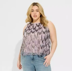 Torrid Sequin Shell Crop Top Gunmetal Size 12 0 NWT Purple Party Shimmer Mermaid - Picture 1 of 11