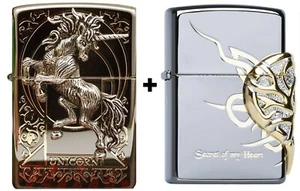 Zippo Lighter Unicorn BK + SOMH Windproof Free Shipping 6 Flints Free New In Box - Picture 1 of 19