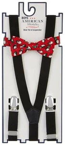 Penguin Bow Tie w Boys Suspenders Set NEW Christmas Adjustable SilverTone Formal - Picture 1 of 6