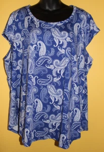 Blusa Top de Verano Emaline Mujer 2x Azul Blanco Paisley Manga Gorra - Imagen 1 de 5