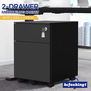 2 Drawer Steel File Cabinet Under Desk Office Filing Black Rolling Organiser - Picture 1 of 1