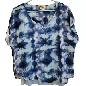 NUOVO One World blu tie dye taglia M manica svolazzante perline 2 strati top camicia floreale - Foto 1 di 8