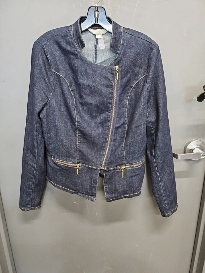 Chaqueta vaquera Nicki Minaj para mujer Moto Denim azul oscuro lavado cremallera motociclista talla XL Foto 1 de 4