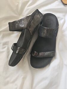 Fitflop Lulu Shimmer Slides  Sparkly Sandals Black Size UK 7 EU 41 Nice