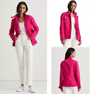 Laure Ralph Lauren xl taffeta mock neck utility jacket blazer pink career pocket - Picture 1 of 12