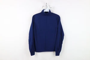 Vintage 70s Streetwear Boys 18 Blank Knit Long Sleeve Turtleneck T-Shirt Blue - Picture 1 of 10