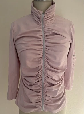 Jaqueta vintage Y2K BEBE PH8 rosa claro com zíper franzido tamanho Lathleisure body con - Imagem 1 de 4