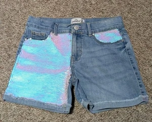 Jordache Girls Size 10 Denim Shorts Flip Sequin Distressed Roll Cuff - Picture 1 of 7