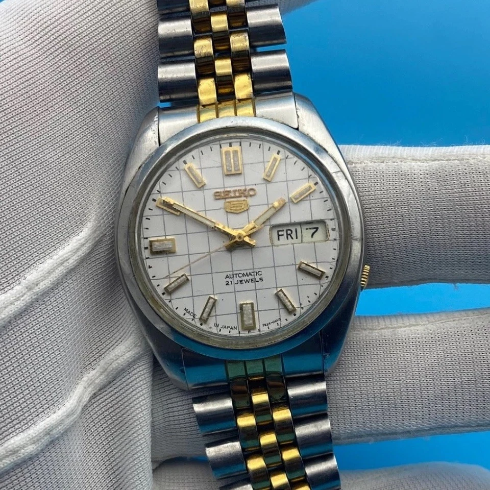 NOS 复古精工 5 自动手表 男式 21 珠宝 日期 JUST STYLE 7S26 CALIBER — 第 1/4 张图片