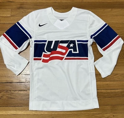 Camiseta masculina costurada Nike Team USA hóquei pequena 2014-2017 Olimpíadas branca em branco - Imagem 1 de 4