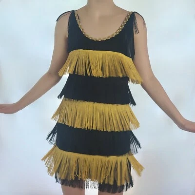 Women's Gold and Black 1920s Flapper Dress Costume Size S - Image 1 of 4