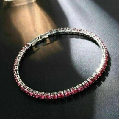 8Ct Round Cut Lab Created Ruby Tennis Wedding Bracelet In 14K White Gold Plated - Image 1 of 4