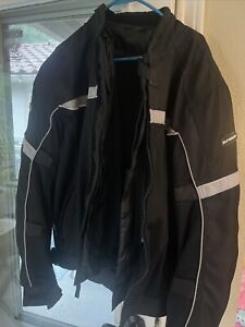 Tourmaster Mens Motorcycle Jacket Black 4 Pockets Size L With Protection Pads