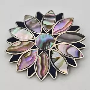 VTG Mexico Taxco 925 Sterling Silver & Inlaid Abalone (MOP) Brooch Pin Pendant - Picture 1 of 5