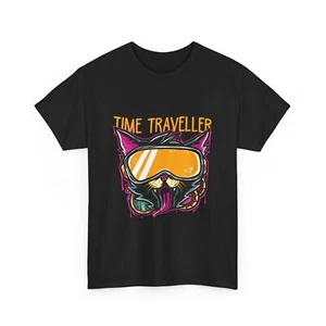 Retro Cat Time Traveller Tee, Fun Graphic Shirt, Cool T-Shirt, Fashion/Style - Picture 1 of 4