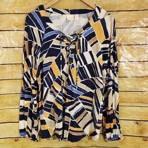 Prenda para mujer Chicos azul amarillo geométrico manga larga con cordones tejido 3 (XL) - Imagen 1 de 6
