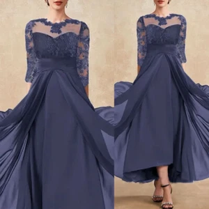 Mujer Vestido de Fiesta Nupcial Media Mangas Alto Bajo Madre de la Novia Encaje Gasa - Imagen 1 de 12