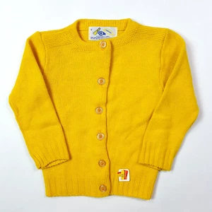VTG 80s Pelican Girls Small Yellow Knit Button Up Sweater Cardigan Winter Retro - Picture 1 of 6