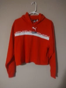Suéter Puma Sudadera con Capucha Para Mujer Grande Rojo Recortado Calce Relajado Pullover Nuevo - Imagen 1 de 5