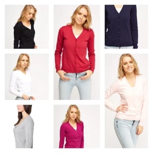 Women V Neck Long Sleeve Fine soft Knit Button work Blouse Cardigan Tops 380 - Picture 1 of 25