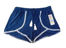 Young USA Women's Shorts lace trim tassel tie elastic waist size Medium Blue