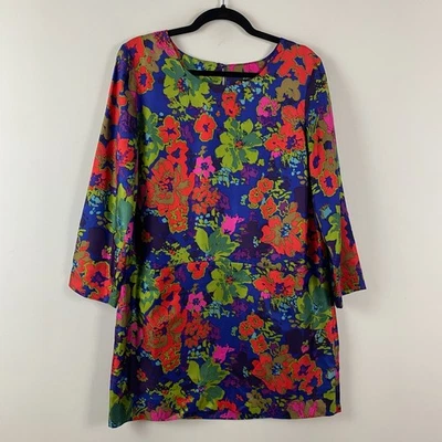 J. Mini Vestido Crew 100% Seda Jules Ashbury Colorido Estampado Floral Talla 12 Foto 1 de 4