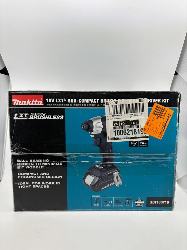 Kit de atornillador de impacto subcompacto sin escobillas Makita 18V LXT XDT18SY1B - Caja abierta Foto 1 de 1