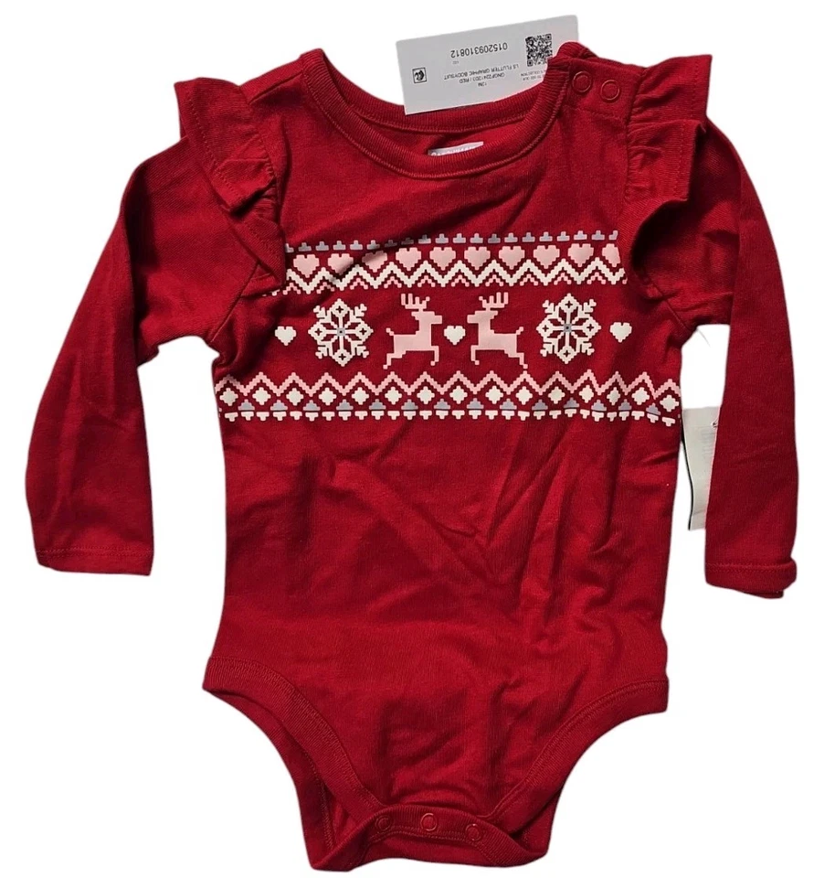 Garanimals Baby Girl's Bodysuit Size 12M 1 Red And 1 White 1 Black Christma