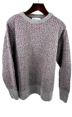 Harley Of Scotland Fair Isle Sweater Sz XL Shetland Crew Neck Grey Blue Red - Image 1 of 4