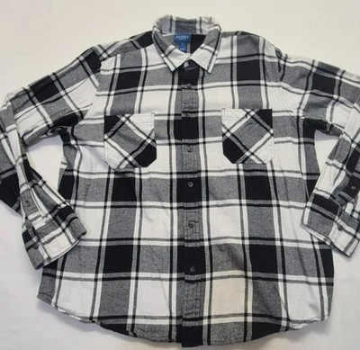Arizona 男式黑白格子法兰绒长袖纽扣衬衫口袋 XXL — 第 1/4 张图片