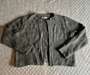 Loft Ann Taylor Damen L Strickjacke vorne offen olivgrün Korbgeflecht  - Bild 1 von 9