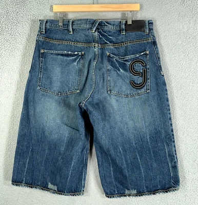 Vintage Sean John Baggy Shorts Mens 38 Blue Denim Y2K Jorts 90s Long 16” Inseam - Image 1 of 4