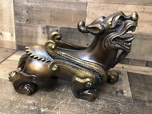 Statua Leone Cane Fengshui Foo Fu Cane Marrone Ceramica Feroce - Foto 1 di 15