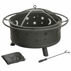 Pure Garden 30 Inch Round Star Moon Fire Pit with Cover Poker and Screen