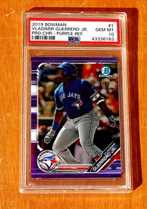 VLADIMIR GUERRERO JR RC 2019 BOWMAN PRO. CHR-PURPLE REFRACTOR #1 GEM PSA 10 /250 - Picture 1 of 1