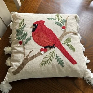 Joybirds Cardinal Embroidered Tassel Pillow - Picture 1 of 8