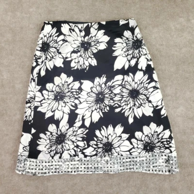 Falda Chico's Línea A Mujer 1 Negro Blanco Floral Forrado Dobladillo Recortado Foto 1 de 4