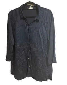 J. Jill Linen Lagenlook Button Down Mixed Media Shirt Navy XL Embroidered - Picture 1 of 6