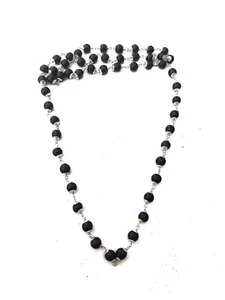 Natural Ebony Wood Silver Cap Chain Mala Karungali Kattai Mala 54+1 Bead 8MM A+ - Picture 1 of 4