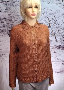 Rafael Women's Button Front Blouse Top Jacket XL Orange/Brown Ruffled PARTY NWT - Picture 1 of 9