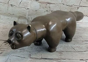 Handcrafted Detailed Hot Cast Cat by Botero Bronze Sculpture Statue Figure Sale - Picture 1 of 7