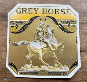 Gray Horse cigar box label Outer. Embossed. Original. soldier on horse. - Bild 1 von 2