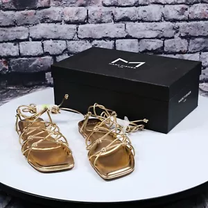 MARC FISHER LTD: Womens Gold Ankle Wrap Monnie Square Toe Sandals Shoes - Picture 1 of 5